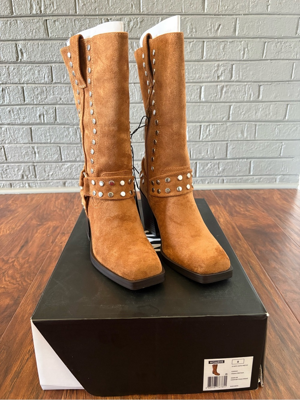 Madden NYC Faux Suede Studded Western Boots- Size 8